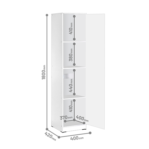 WARDROBE DOMINIC 1 DOOR WITH 4 RACK WHITE