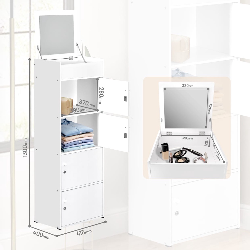 RAK SERBAGUNA 4 PINTU + MIRROR PUTIH