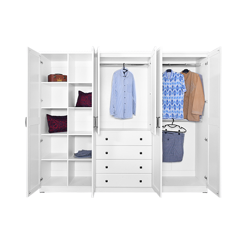 WARDROBE LAVENDER 7 DOORS 4 DRAWER WHITE