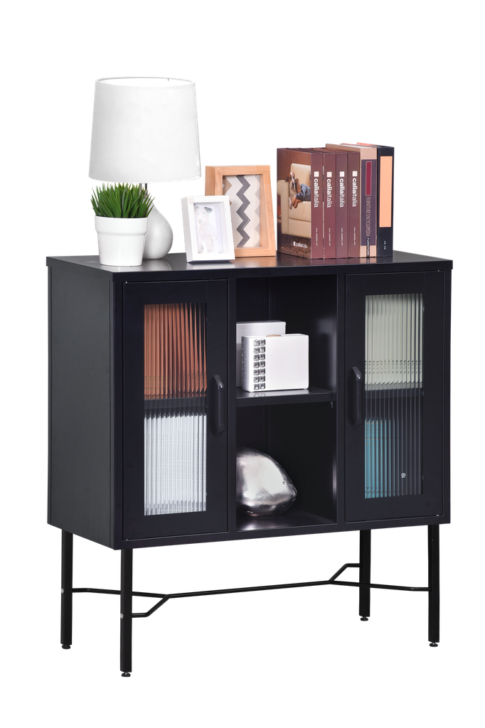 STEEL CABINET WITH GLASS CB3 BLACK