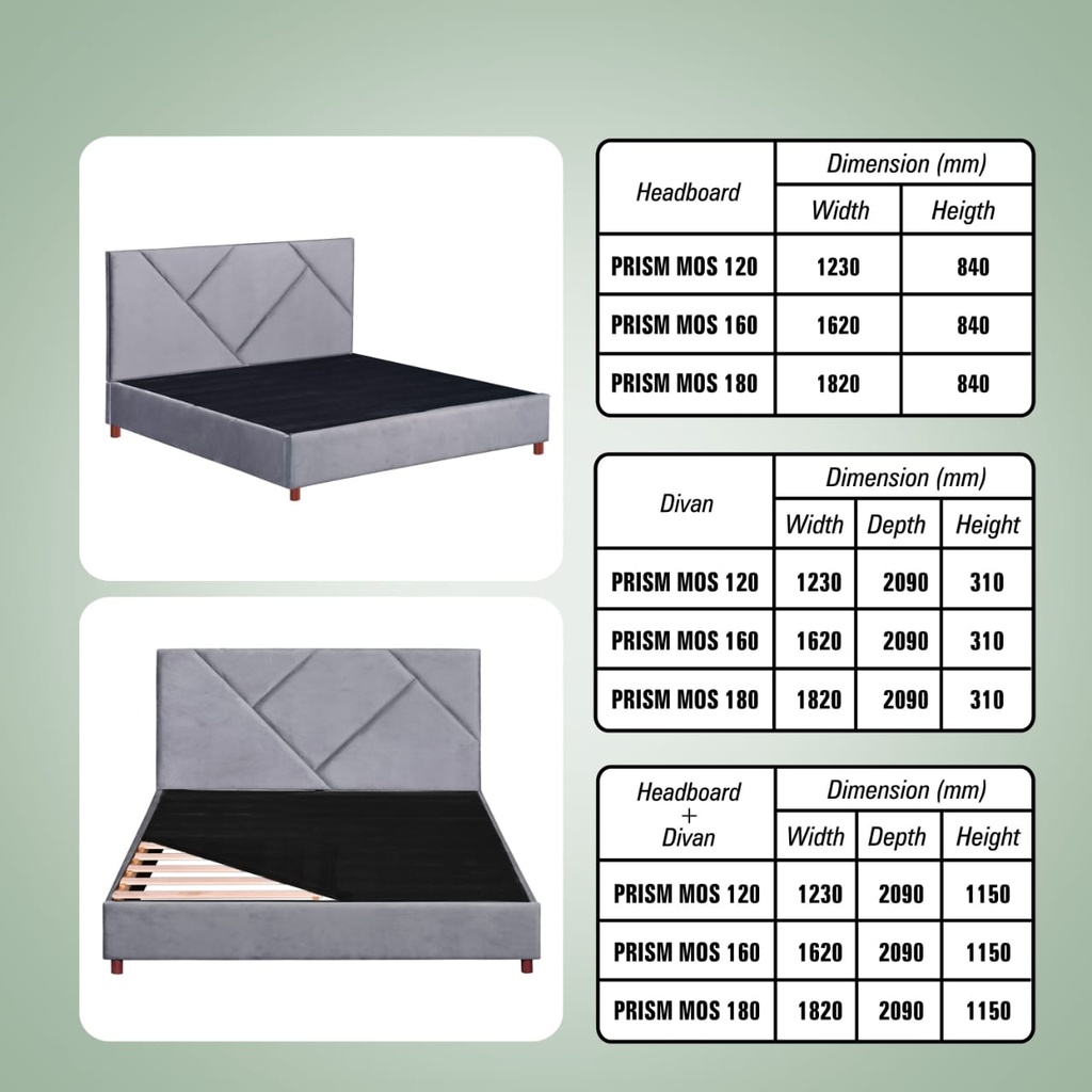 DIVAN HEADBOARD 160 PRISM MOSS