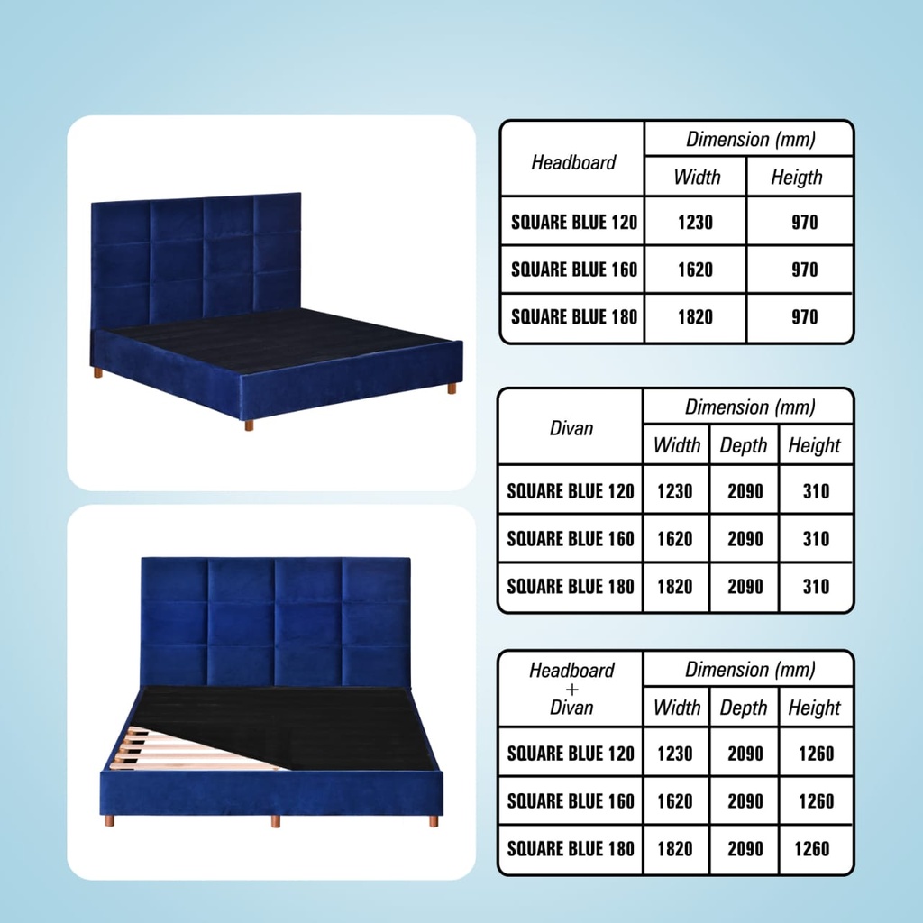 DIVAN HEADBOAD 160 SQUARE MIDNIGHT BLUE