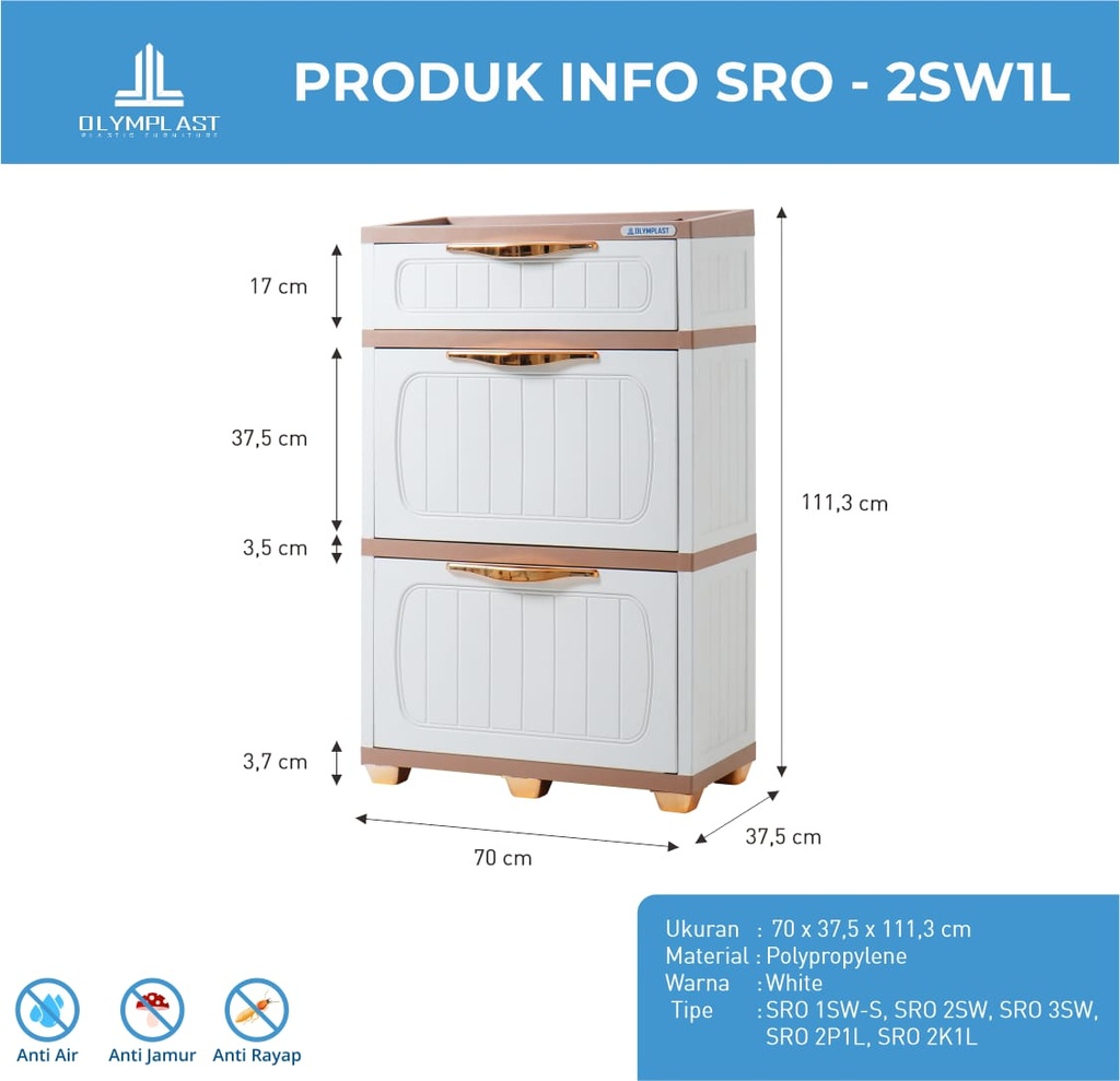 SHOE RACK 2SW1L WHITE