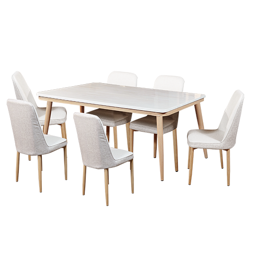 MARBLE DINING SET C17-753+ 6 CHAIRS BEIGE