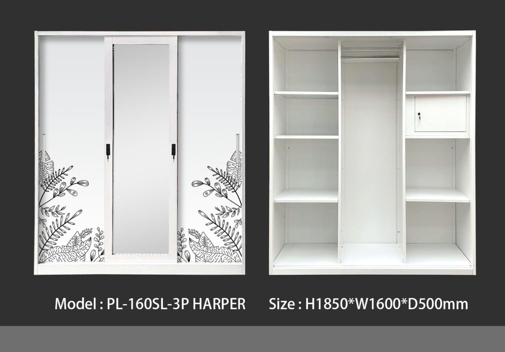 STEEL SLIDING WARDROBE 3 DOORS 160 HBW 112 HARPER WHITE