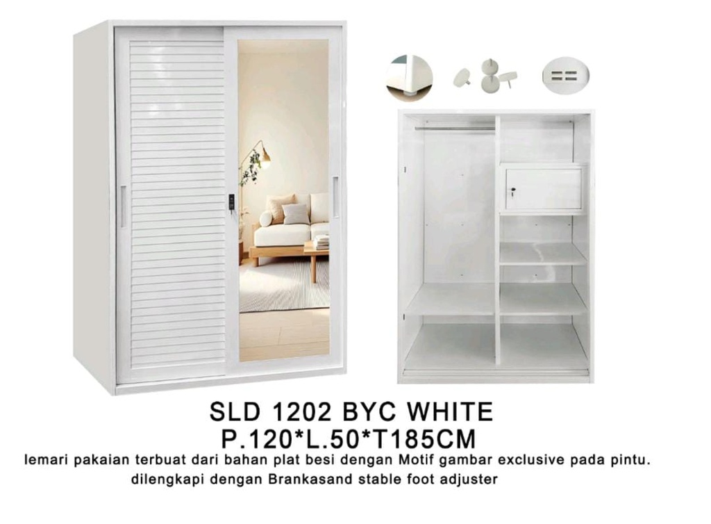 STEEL SLIDING WARDROBE JALUSI 2 DOORS 1202 BYC WHITE