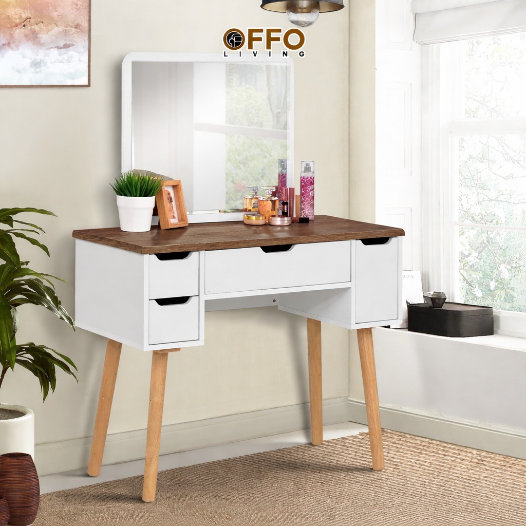DRESSING TABLE 01B SOLID LEG WHITE BROWN 