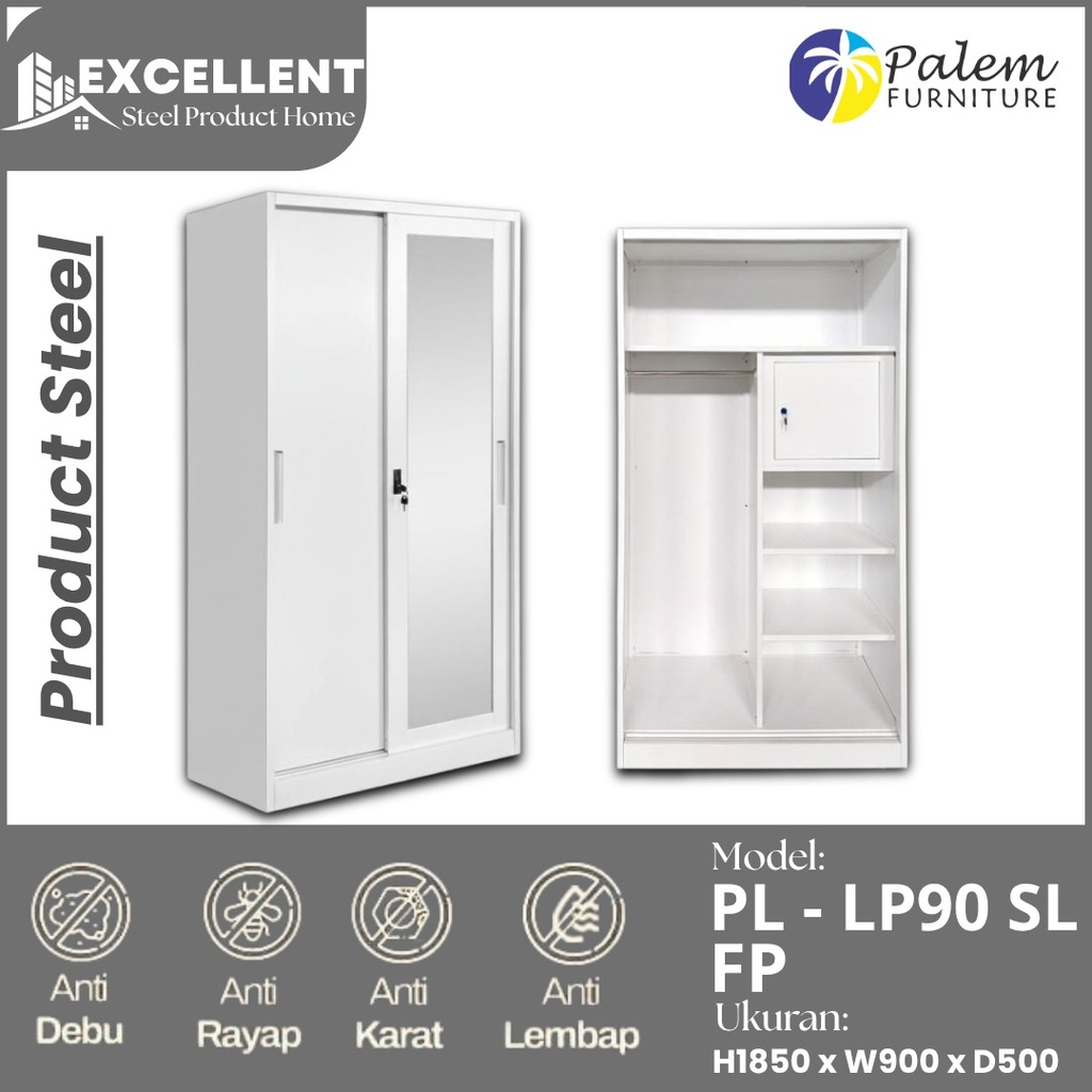 STEEL WARDROBE SLIDING 2 DOORS 90 SL POLOS WHITE