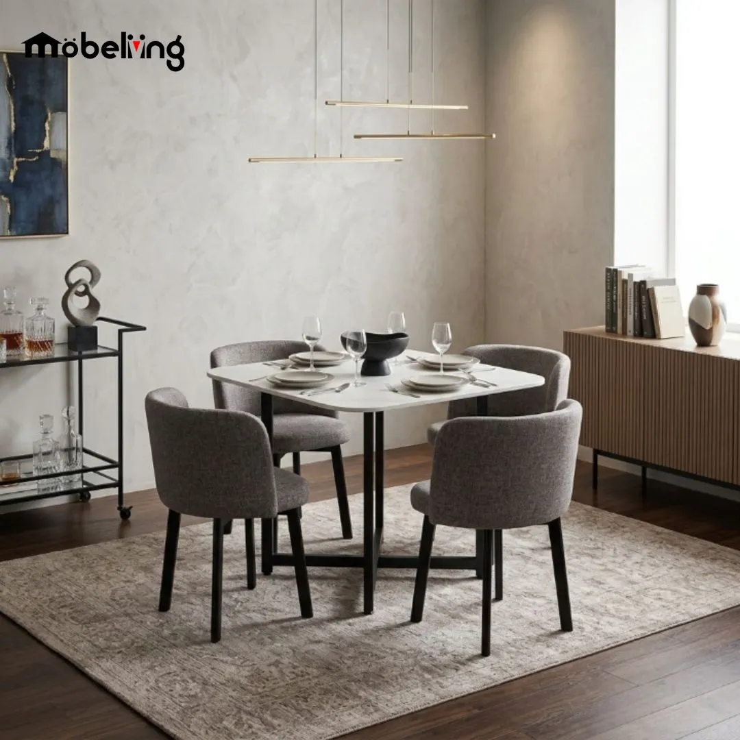 DINING SET DT1009 90*90CM WHITE