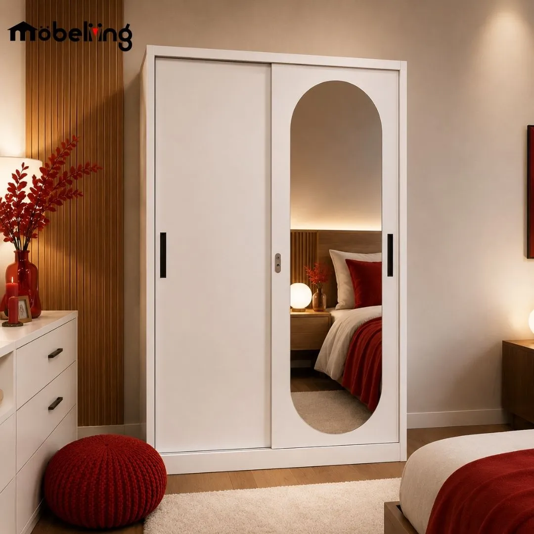 STEEL 120 SLIDING WADROBE 2 DOOR ROUND MIRROR