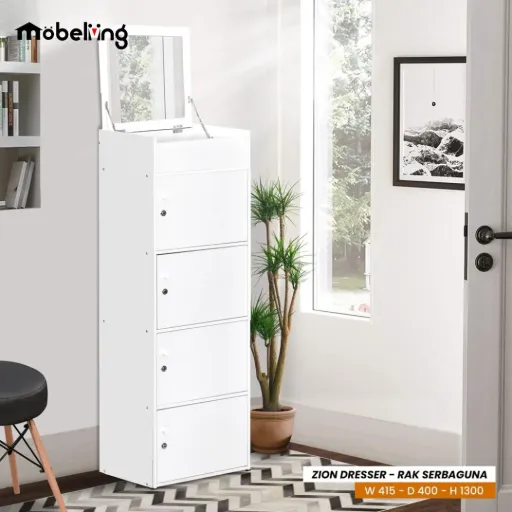 RAK SERBAGUNA 4 PINTU + MIRROR PUTIH