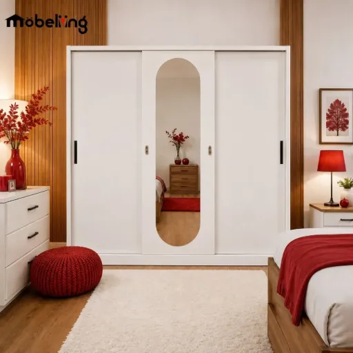 STEEL 160 SLIDING WADROBE 3 DOOR ROUND MIRROR