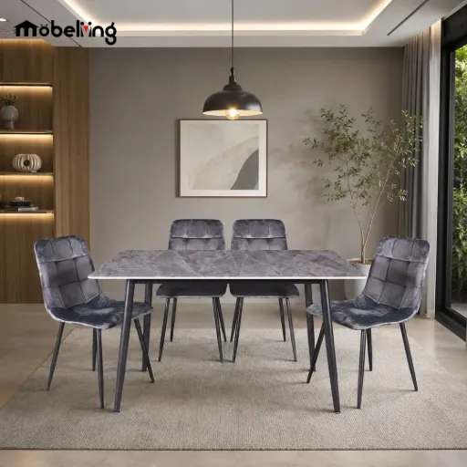 DINING SET KJT6070 4 SEATER MC47 140*80CM GREY