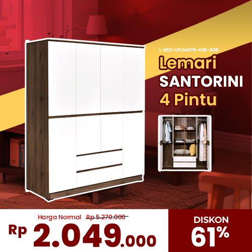 [L-BED-LPLSANTR-4DR-SOB] LEMARI PAKAIAN LARGE SANTORINI SONOMA OAK BROWN