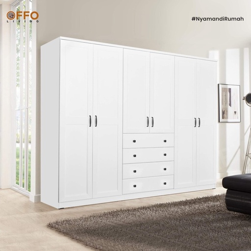 [L-BED-WRXLLAVE-7DR-WHT] WARDROBE LAVENDER 7 DOORS 4 DRAWER WHITE