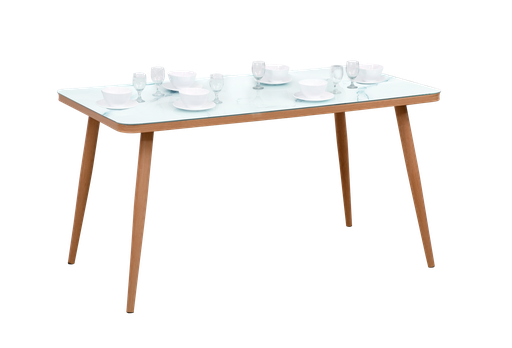 [I-DIN-DT1901C-130-WHT] GLASS DINING TABLE 1901C MARBLE WHITE 130 X 80