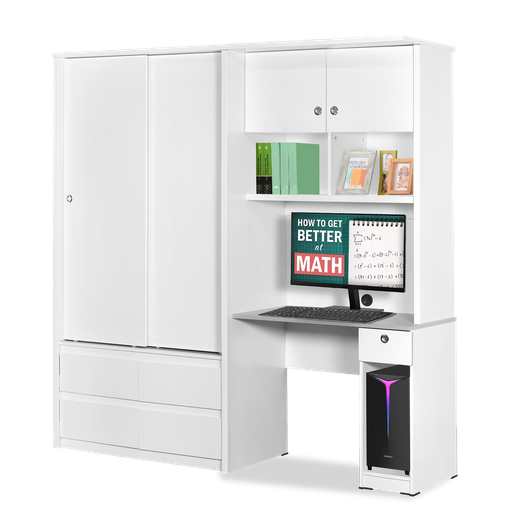 [L-BED-WDSD001-2DR-WHT] WARDROBE STUDY DESK WHITE