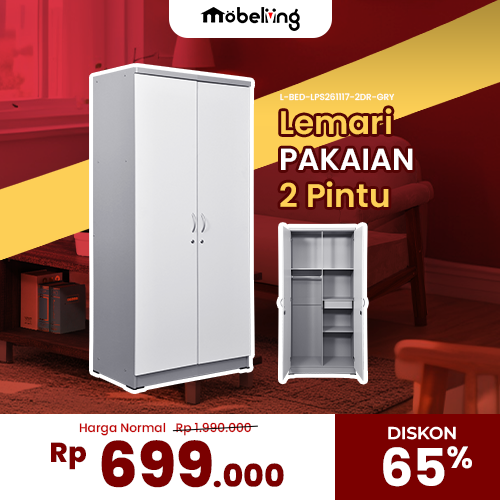 [L-BED-LPS261117-2DR-GRY] LEMARI PAKAIAN 2 PINTU 261117 GREY