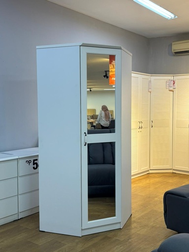[L-BED-WRCNEWMJS-1DR-WHT] WARDROBE MAJESTIC CORNER CERMIN WHITE