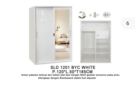 [L-BED-ST1201BYC-2DR-WHT] STEEL SLIDING WARDROBE JALUSI 2 DOORS 1201 BYC WHITE