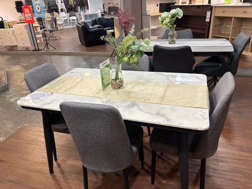 [I-DIN-DS757-4ST-GRY] MARBLE DINING SET C17-757 BLACK + 4 CHAIRS GREY
